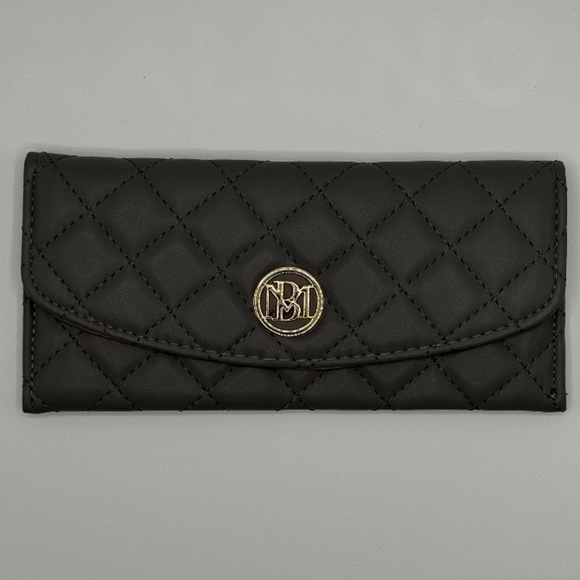 🩶Badgley Mischka Diamond Quilted Vegan Leather Clutch Long Wallet Grey |NEW/NWT - Picture 1 of 3